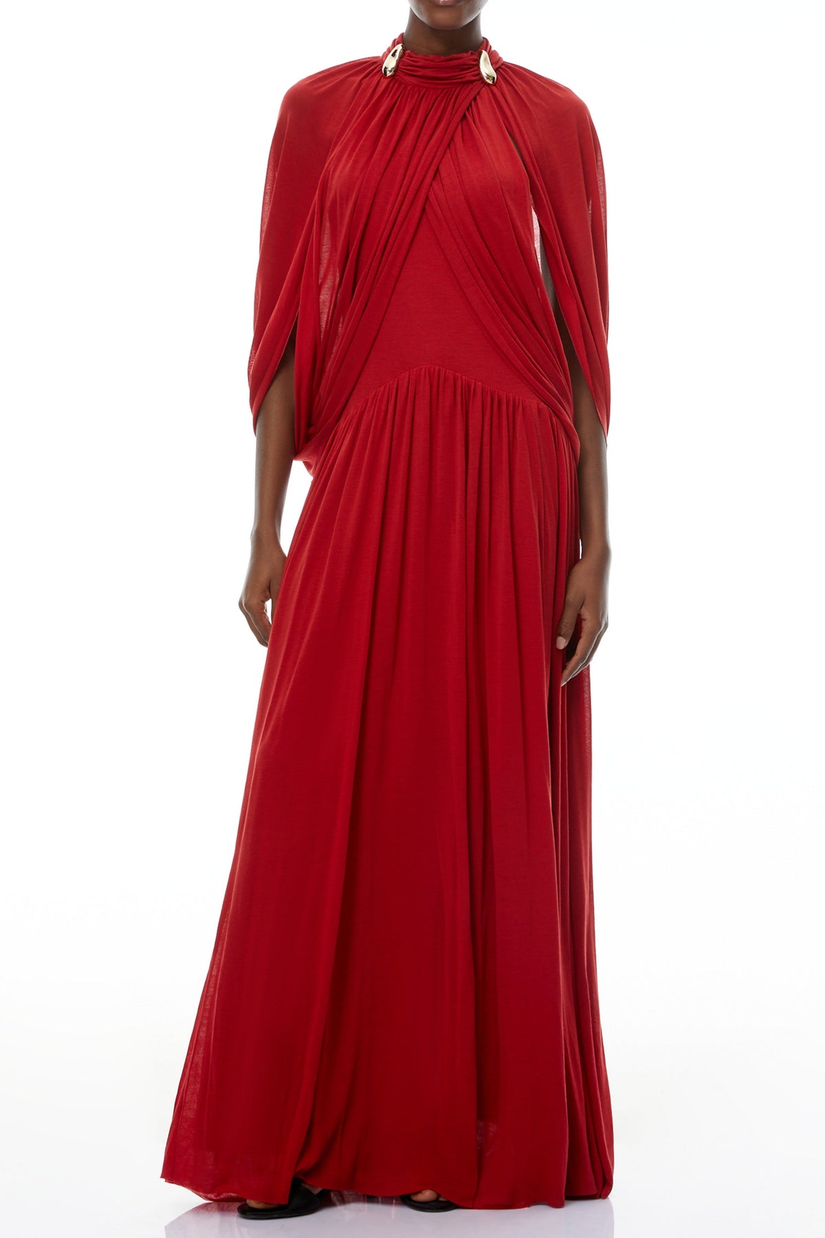 Leona Red Draped Cape Sleeve Knit Maxi Dress Flowering Girl