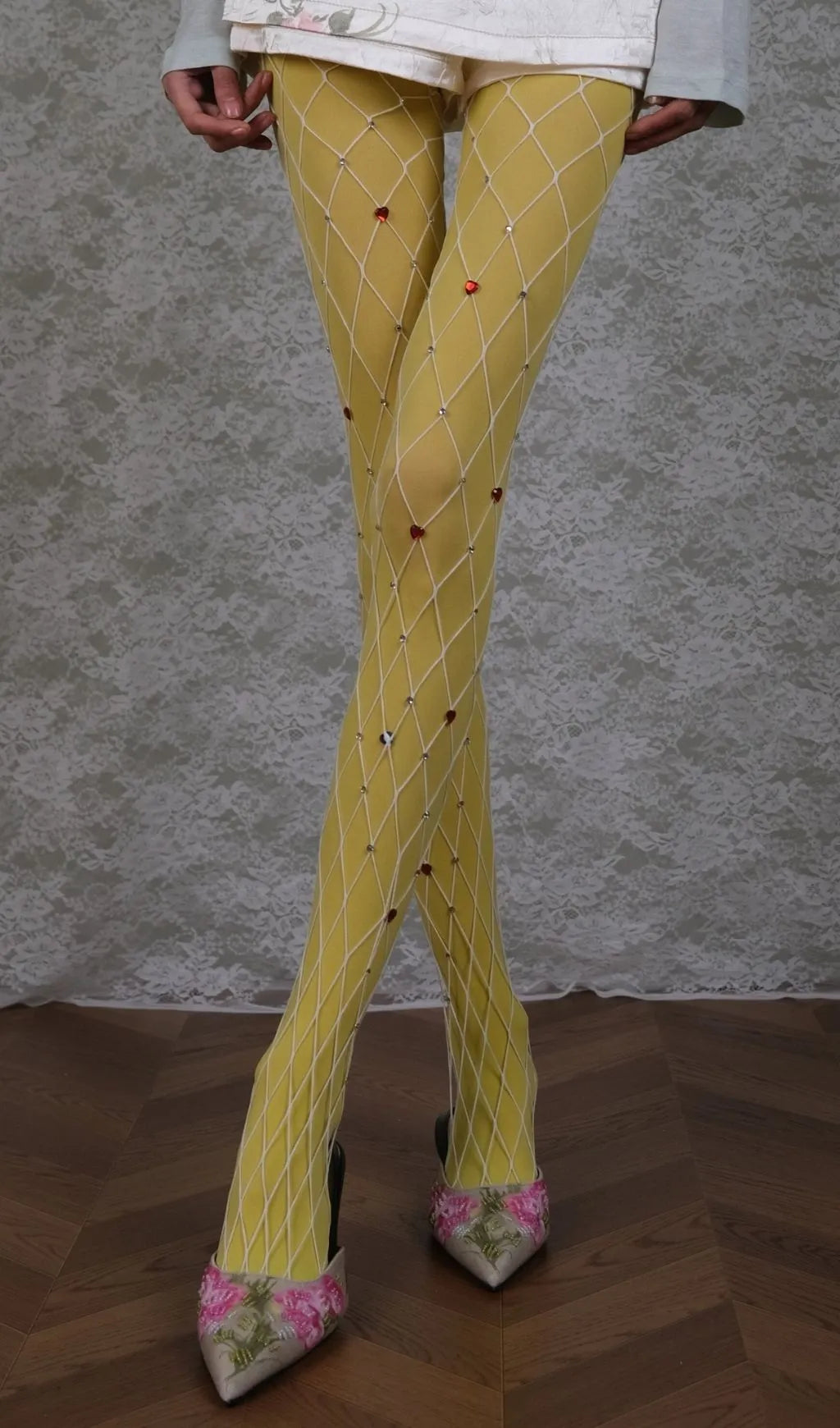 Yellow Tights & White Diamond-Shaped Tights Set Flowering Girl