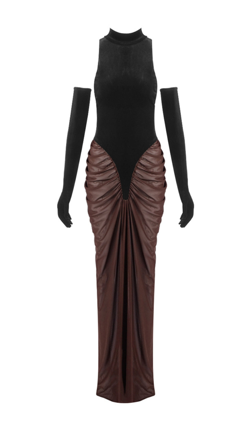 Halter Draped Maxi Velvet Dress