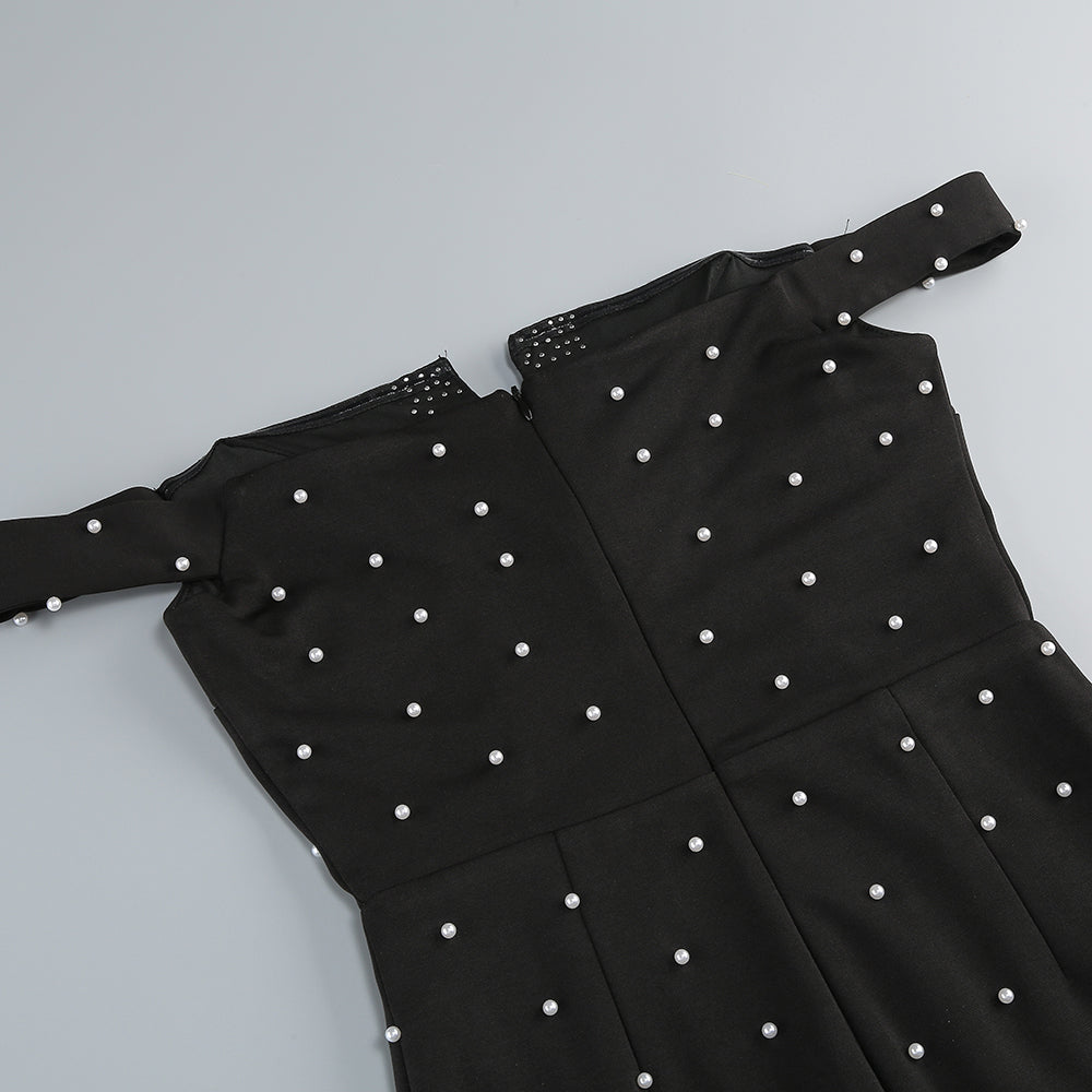 Pearl Polka Dots Embellished Midi Dress In Black Flowering Girl