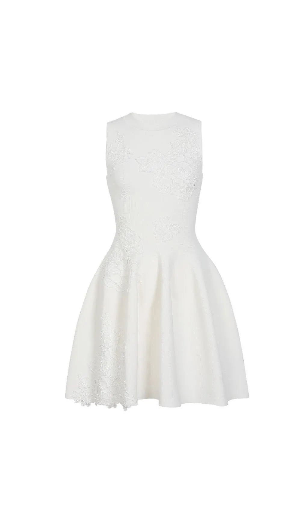 Kimoni White Sleeveless Flower Knit Mini Dress Flowering Girl
