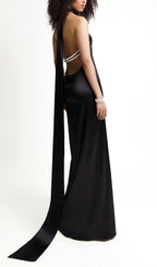 Birger Black Halter Pearl Backless Maxi Dress Flowering Girl