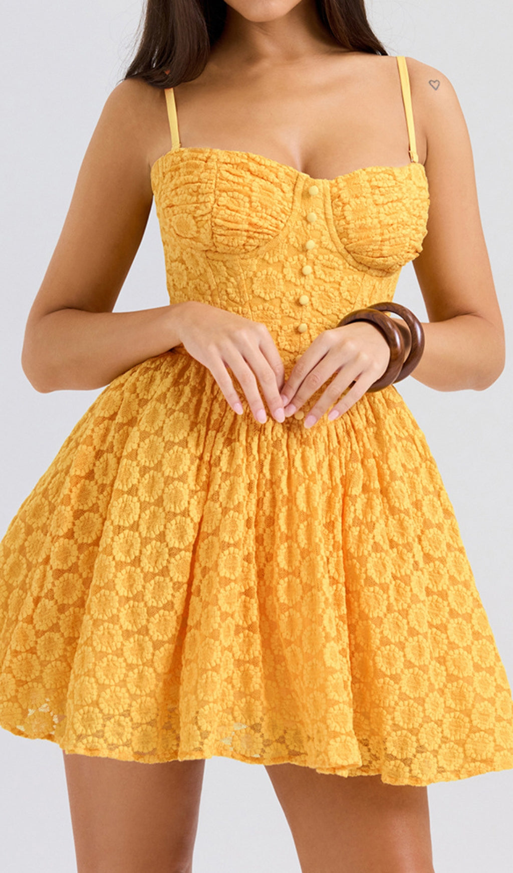 Diantha Yellow Lace Corset Mini Dress