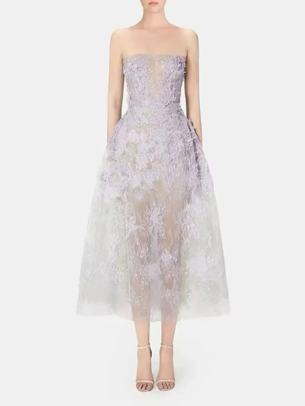 Allyson Purple Floral Lace Embroider Midi Dress Flowering Girl