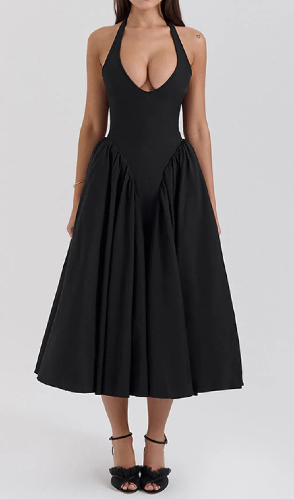 Dierdra Black Halter Midi Dress Flowering Girl