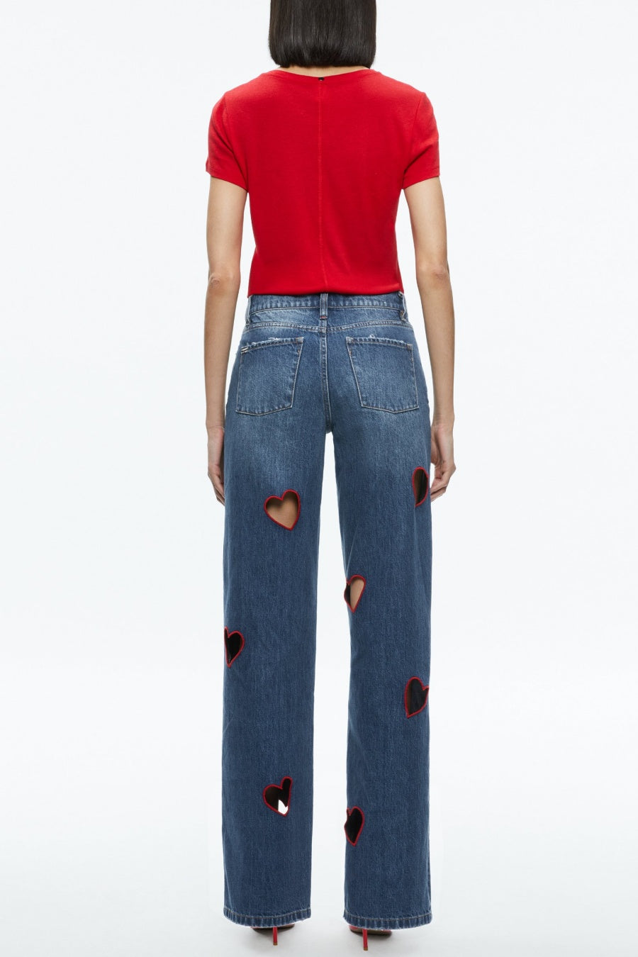Elowen Heart Embroidered Cutout Jeans Flowering Girl