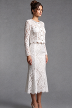 White Floral Corded Lace Two-Piece Skirt Suit Flowering Girl