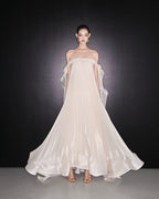 Quintina Off Shoulder Pleated Maxi Dress In Apricot Flowering Girl