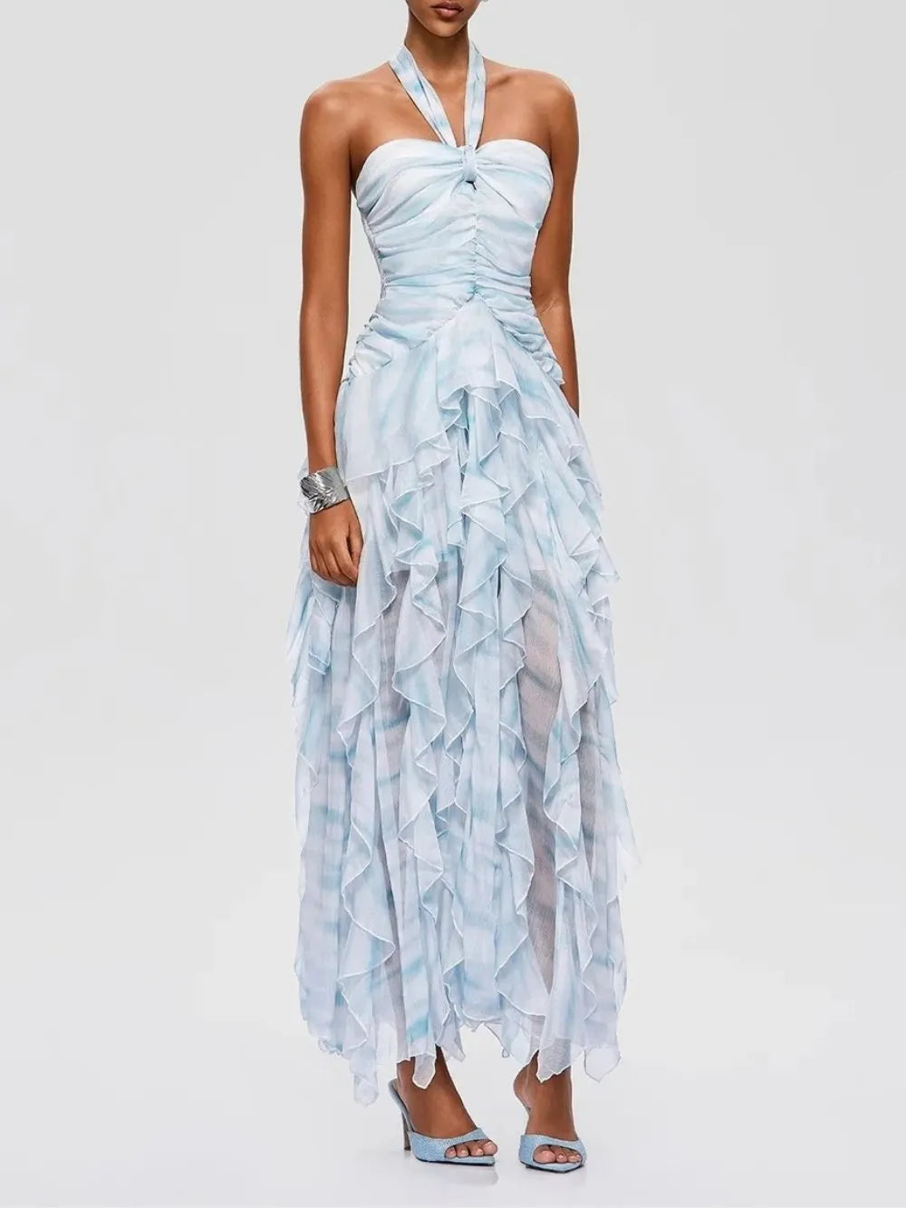 Fusako Halterneck Ruffle Maxi Dress Flowering Girl