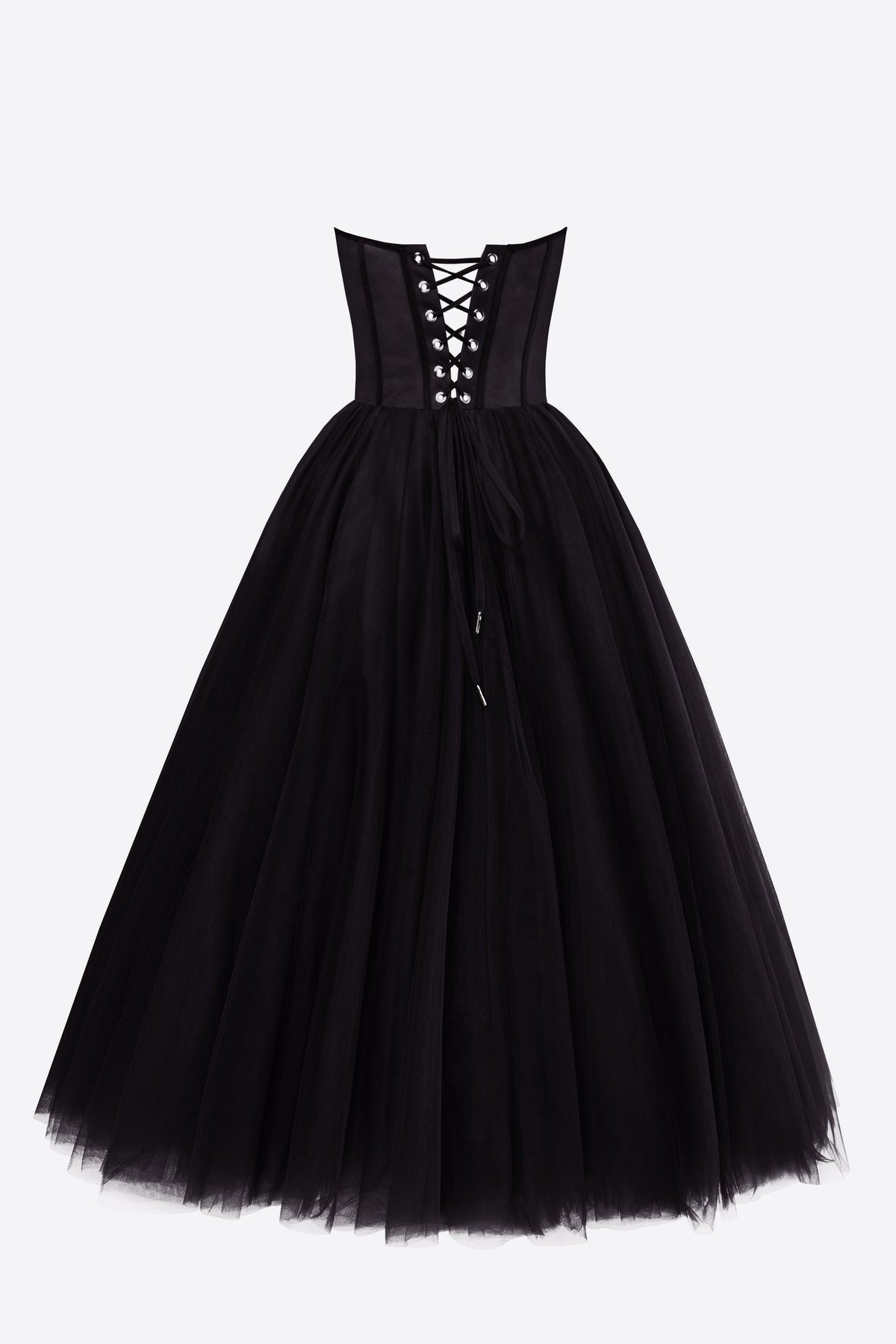 Black Strapless Puffy Midi Tulle Dress Flowering Girl