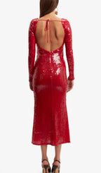 Betsy Red Long Sleeve Sequin Midi Dress Flowering Girl