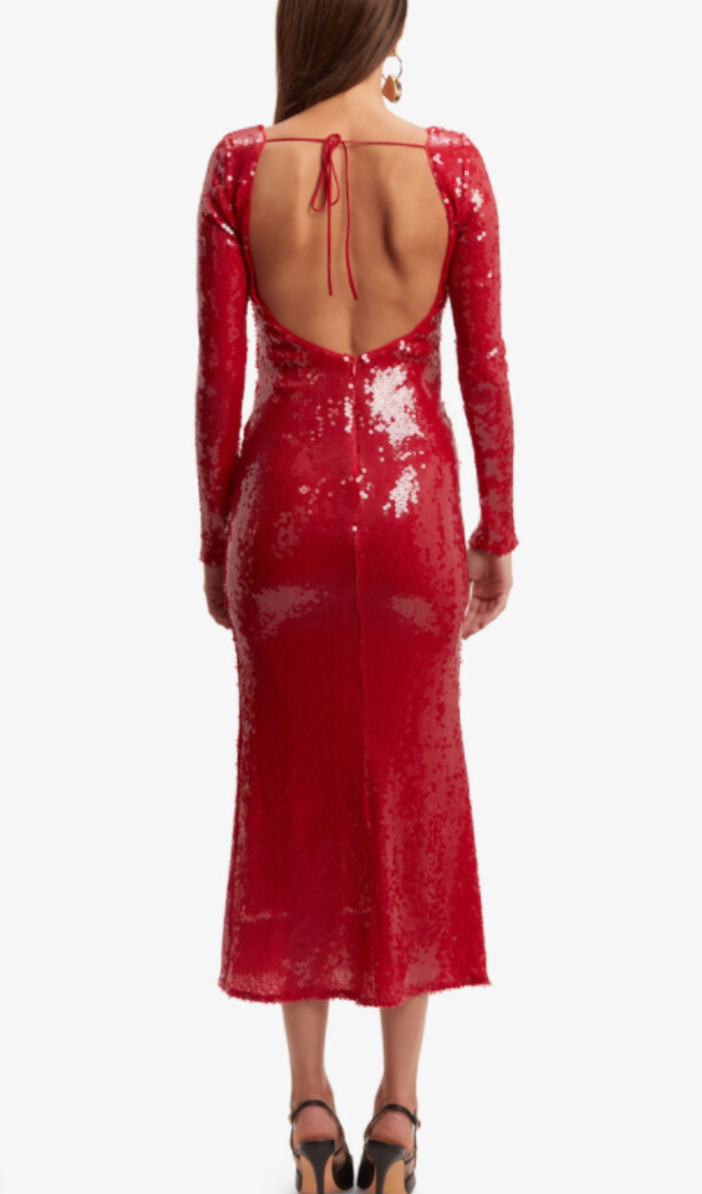Betsy Red Long Sleeve Sequin Midi Dress Flowering Girl