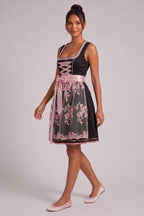 Black Matte Woven Polyester-Cotton Blend Fit-And-Flare Dirndl Dress Flowering Girl