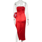 Strapless Flower Satin Midi Dress Flowering Girl