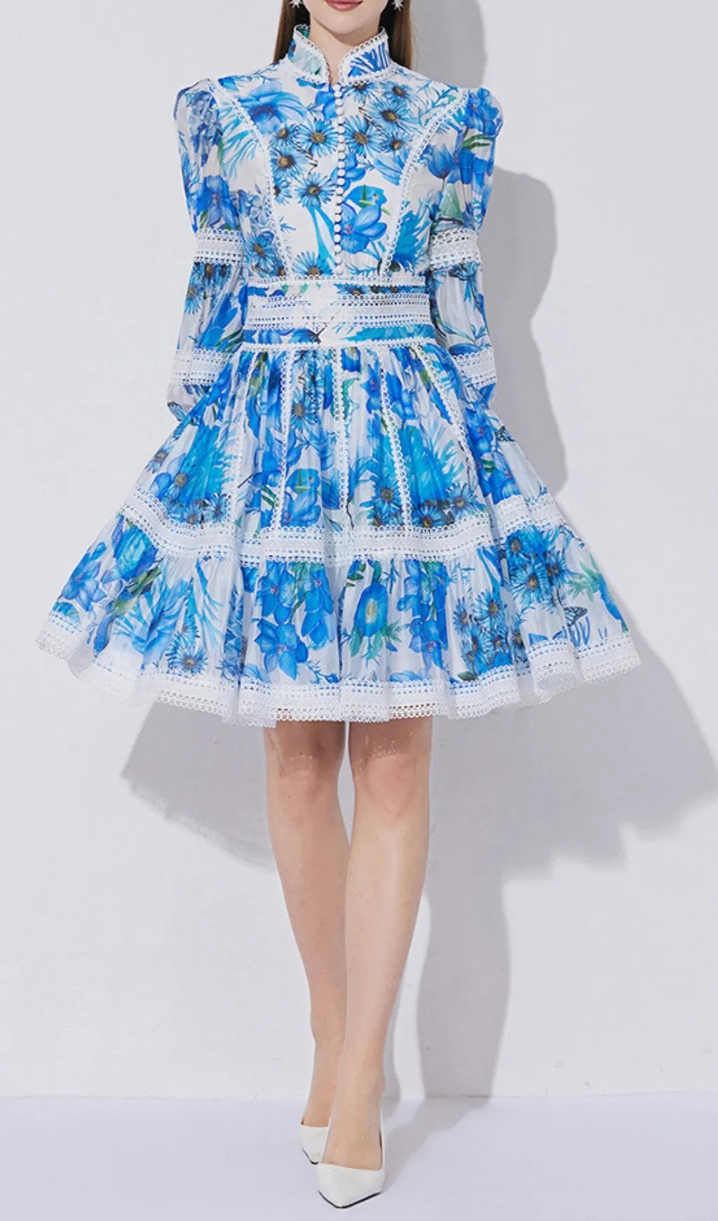 Erlene Blue Long Sleeve Mini Dress Flowering Girl