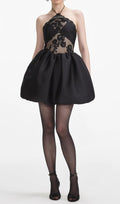 Black Taffeta Halterneck Mini Dress Flowering Girl