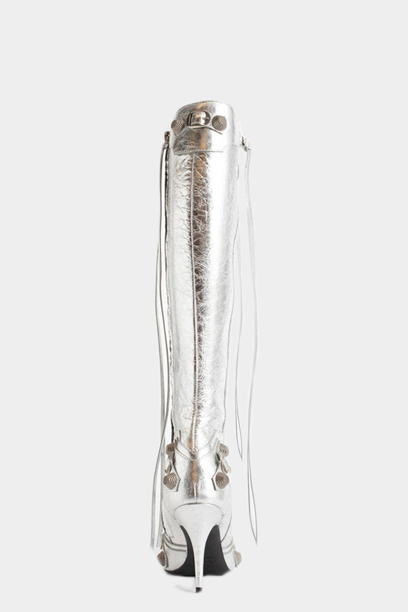 Shilia Zip Knee-high Boots - Silver Flowering Girl