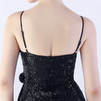 Chroma Black Sequin Flower Feather Maxi Dress Flowering Girl