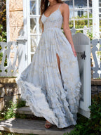 Floral Frill Split Maxi Dress Flowering Girl