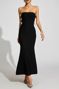 Jocelyn Bowknot-Side Bandage Strapless Maxi Dress In Black Flowering Girl