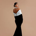 Off Neck Backless Diamond Bandage Black Maxi Dress Flowering Girl