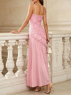 Marjani Pink Spaghetti Ruched Maxi Dress Flowering Girl