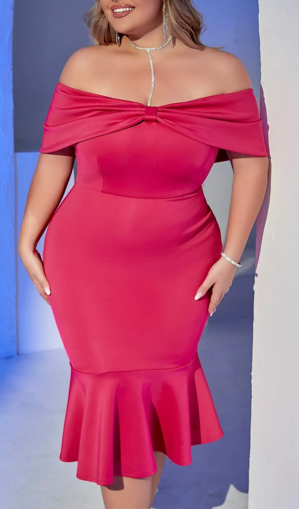 Laniakea Pink Off-Shoulder Plus Size Midi Dress Flowering Girl