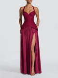 Mathilde Red Halter Slit Maxi Dress Flowering Girl