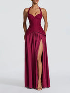 Mathilde Red Halter Slit Maxi Dress Flowering Girl