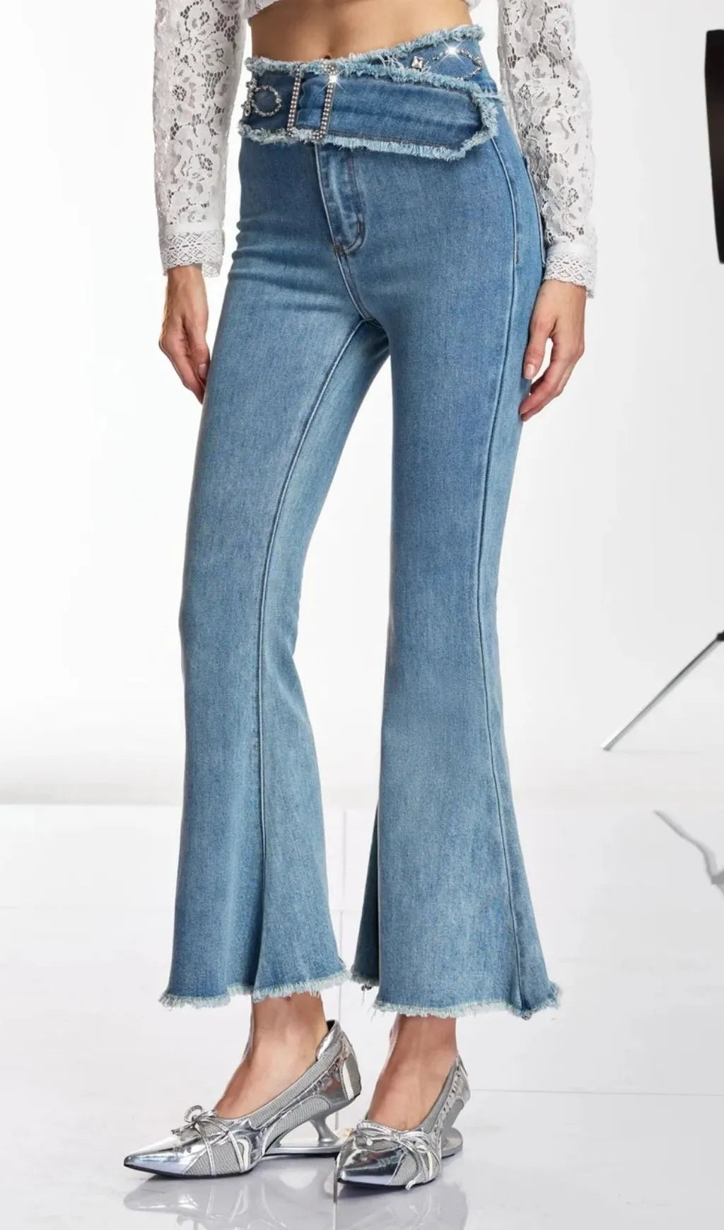 Danette Rhinestone Flare Jeans Flowering Girl