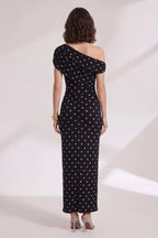 Black Polka Dot One-Shoulder Maxi Dress Flowering Girl