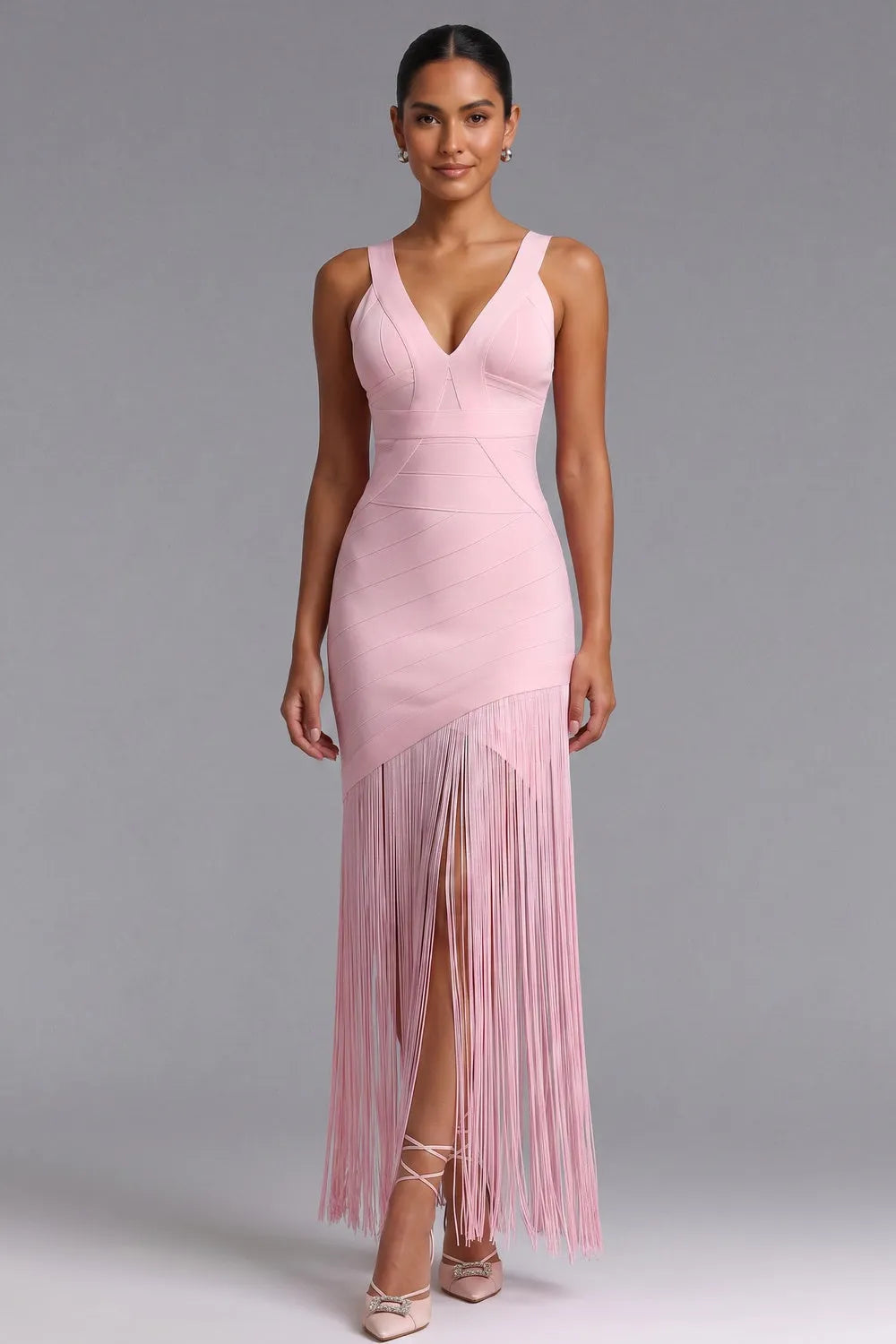 Light Pink Heavy Knit Bandage Fabric Bodycon Dress Flowering Girl