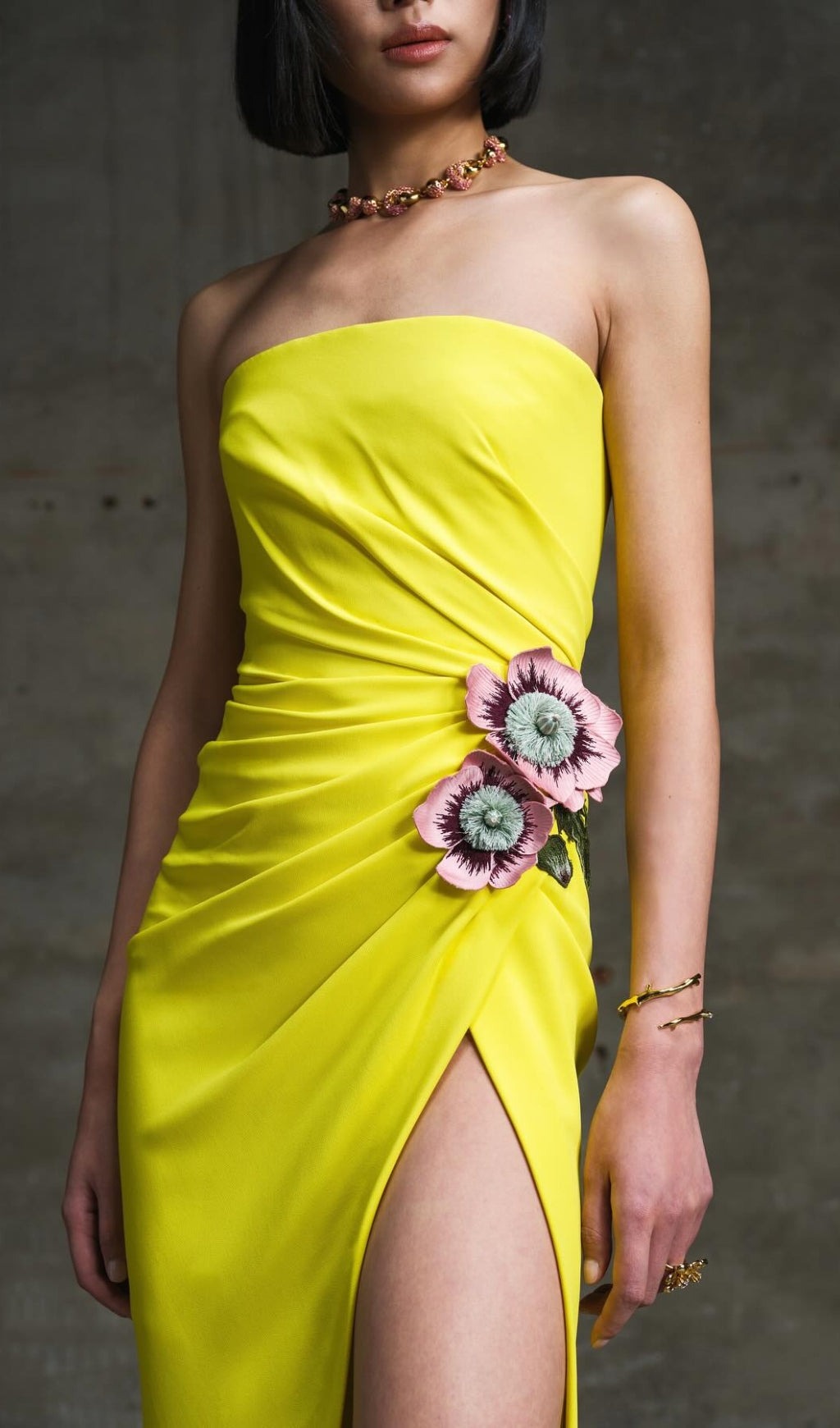 Atepa Yellow Flower Split Maxi Dress Flowering Girl