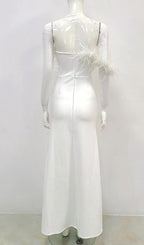 Feather Strapless Maxi Dress In White Flowering Girl