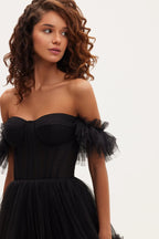Black Ruffled Tulle Midi Dress Flowering Girl