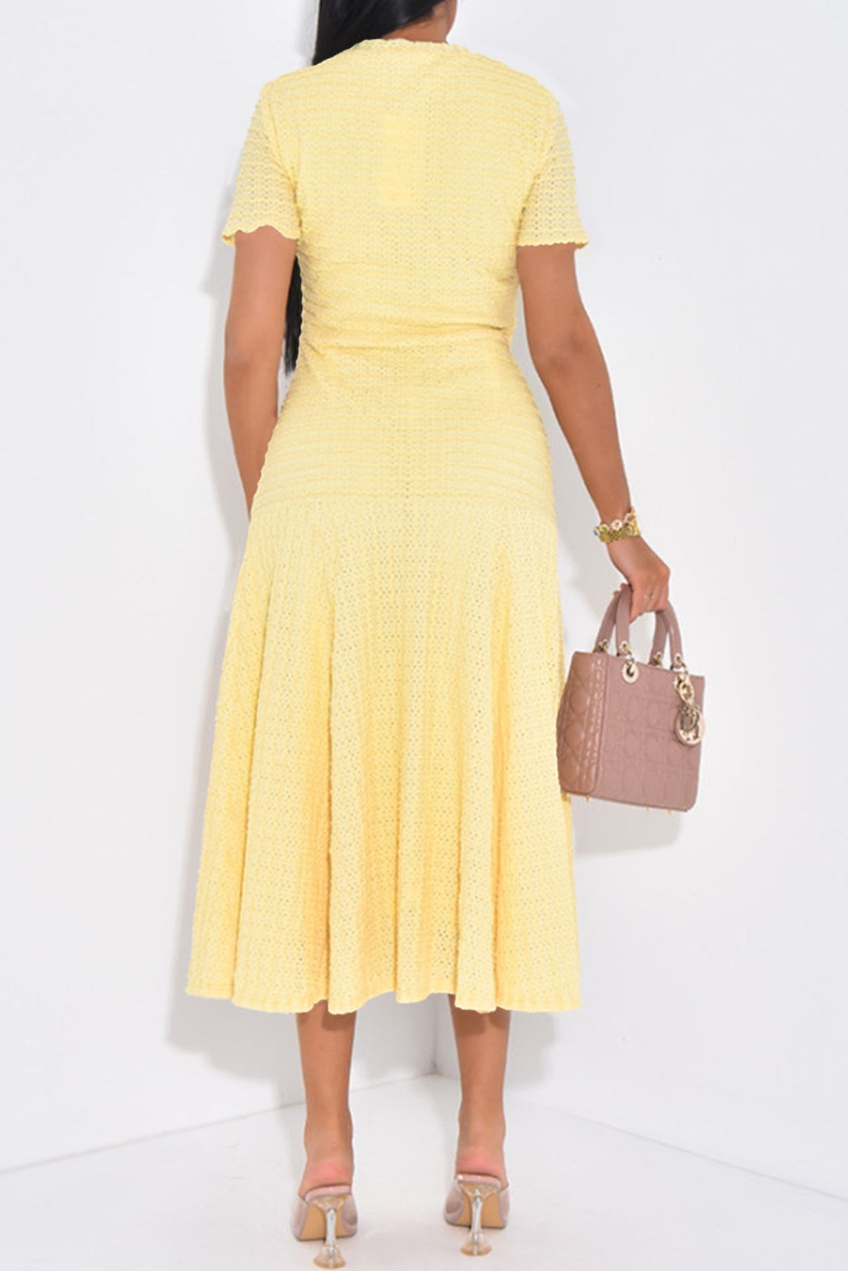 Yellow Buttons Short Sleeves Maxi Dress Flowering Girl