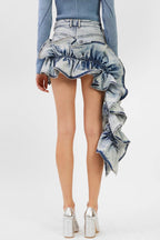 Madiya Asymmetric Ruffle Denim Mini Skirt Flowering Girl