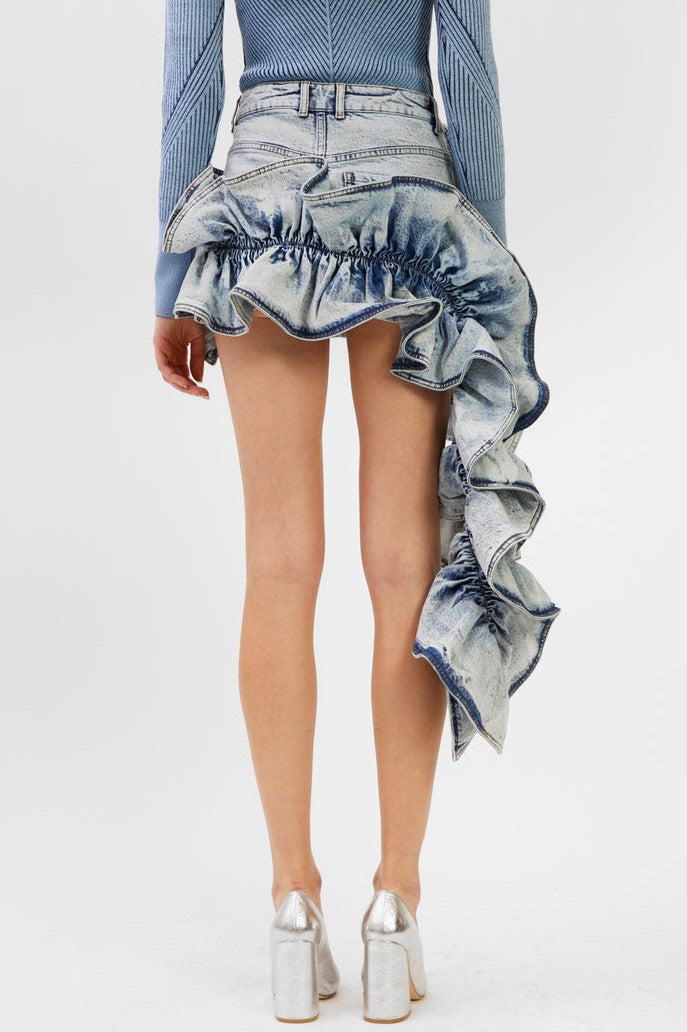 Madiya Asymmetric Ruffle Denim Mini Skirt Flowering Girl
