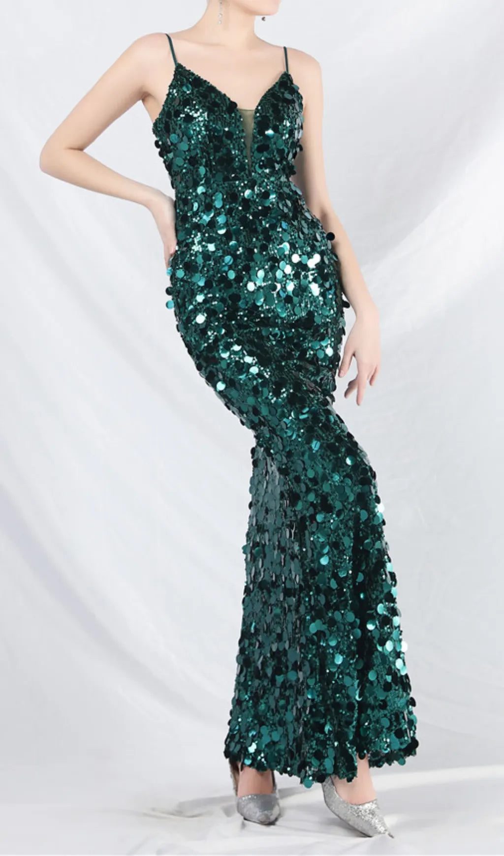 Chole Green Strappy Sequin Maxi Dress Flowering Girl