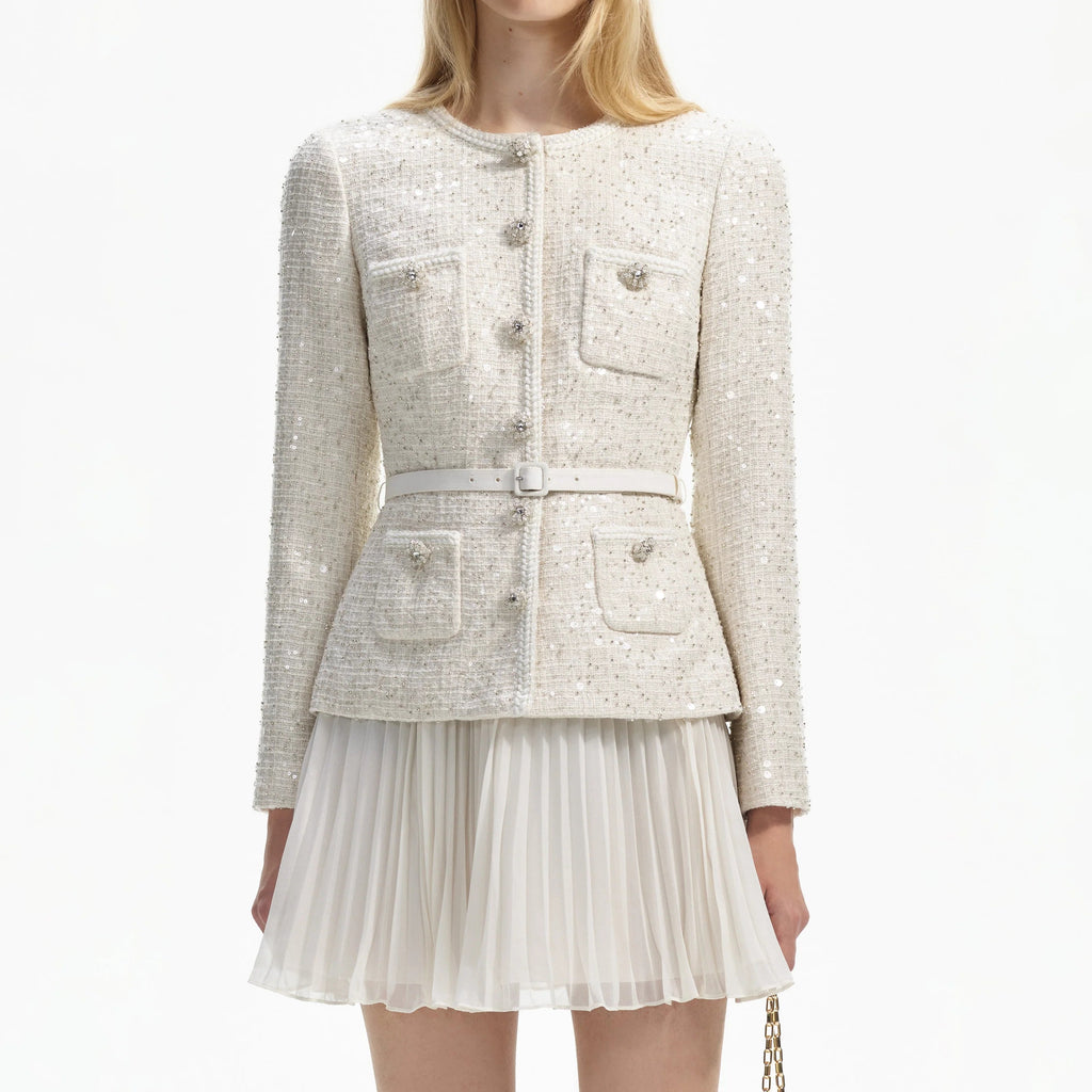 Cream Sequin Boucle Tailored Mini Dress Flowering Girl