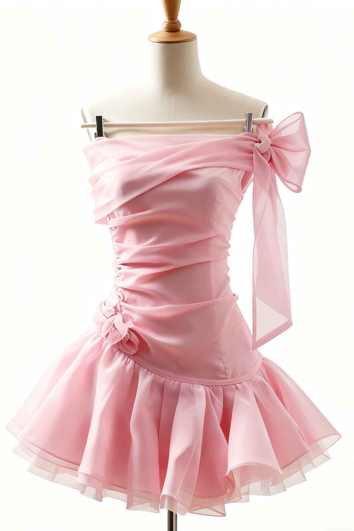 Ellen Off-Shoulder Mesh Tulle Tutu Mini Dress In Pink Flowering Girl
