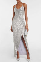 Laiki Sequin Slit Maxi Dress Flowering Girl