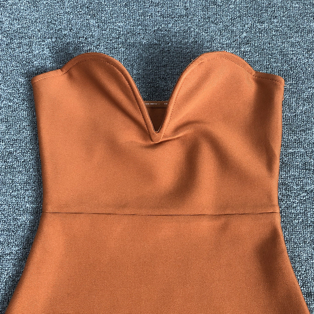 Ostrich Feather Bandage Dress With V-Neckline In Brown Flowering Girl