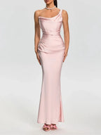 Welynor One Shoulder Satin Maxi Dress Flowering Girl