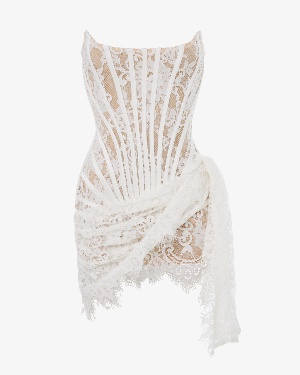 White Lace Corset Draped Mini Dress Flowering Girl