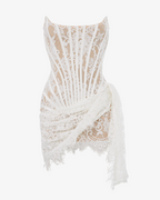 White Lace Corset Draped Mini Dress Flowering Girl
