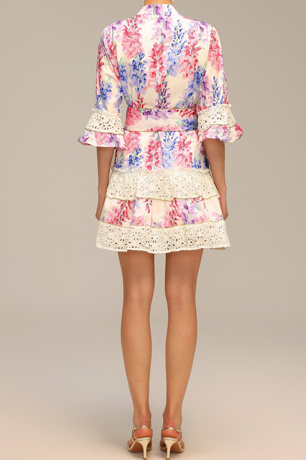 Zohara Lace Floral Printed Mini Dress Flowering Girl
