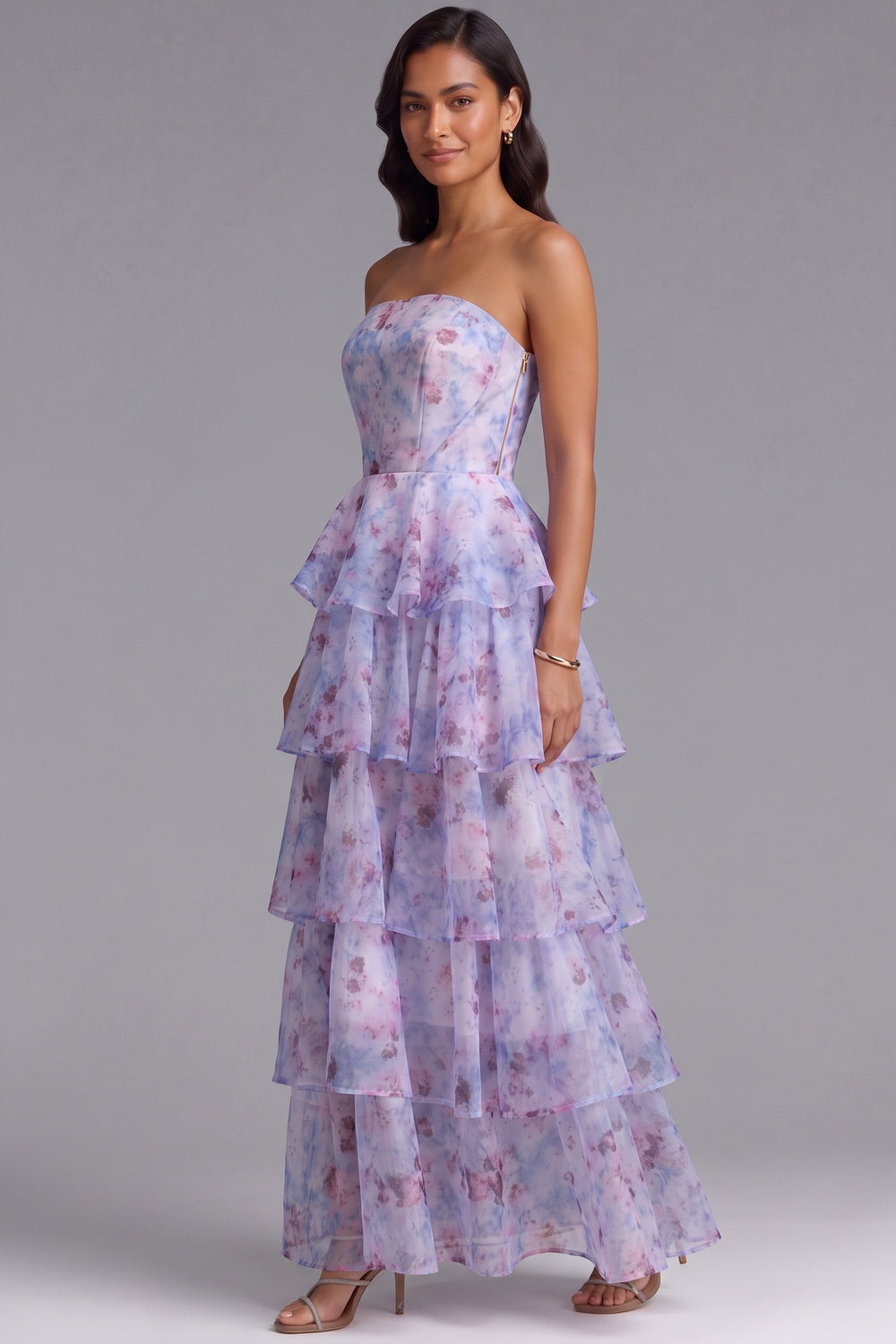 Floral Tiered Strapless Maxi Dress Flowering Girl