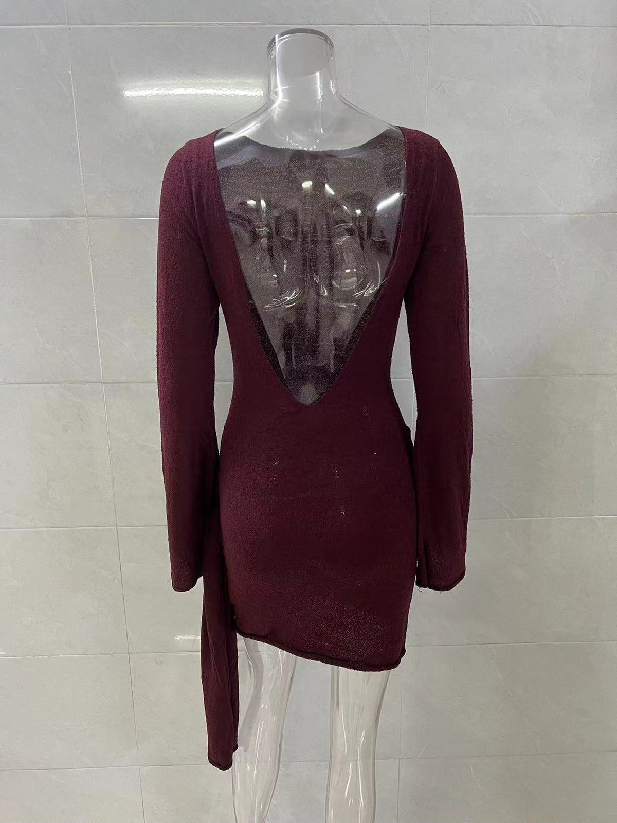 Brown Long Sleeve Knitted Mini Dress Flowering Girl