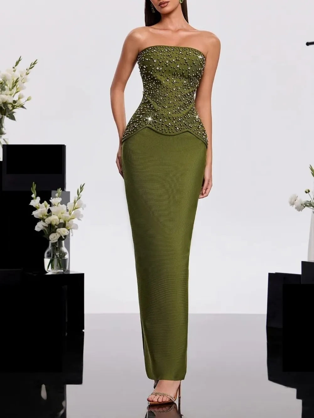 Haruko Strapless Rhinestone Bandage Dress Set Flowering Girl